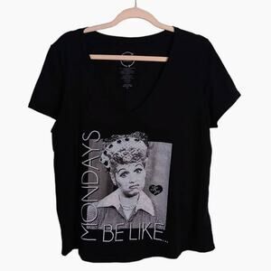 PROJECT KARMA Womens Sz 00 Black Gray I Love Lucy Graphic Tee T-Shirt Top V-Neck